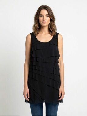 Coldwater Creek Black Layered Ruffled Blouse Size 18